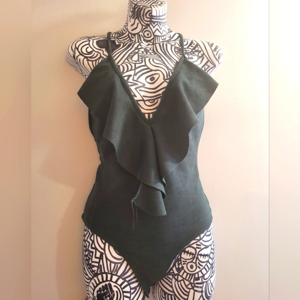 EUC Green Bodysuit with front ruffles
